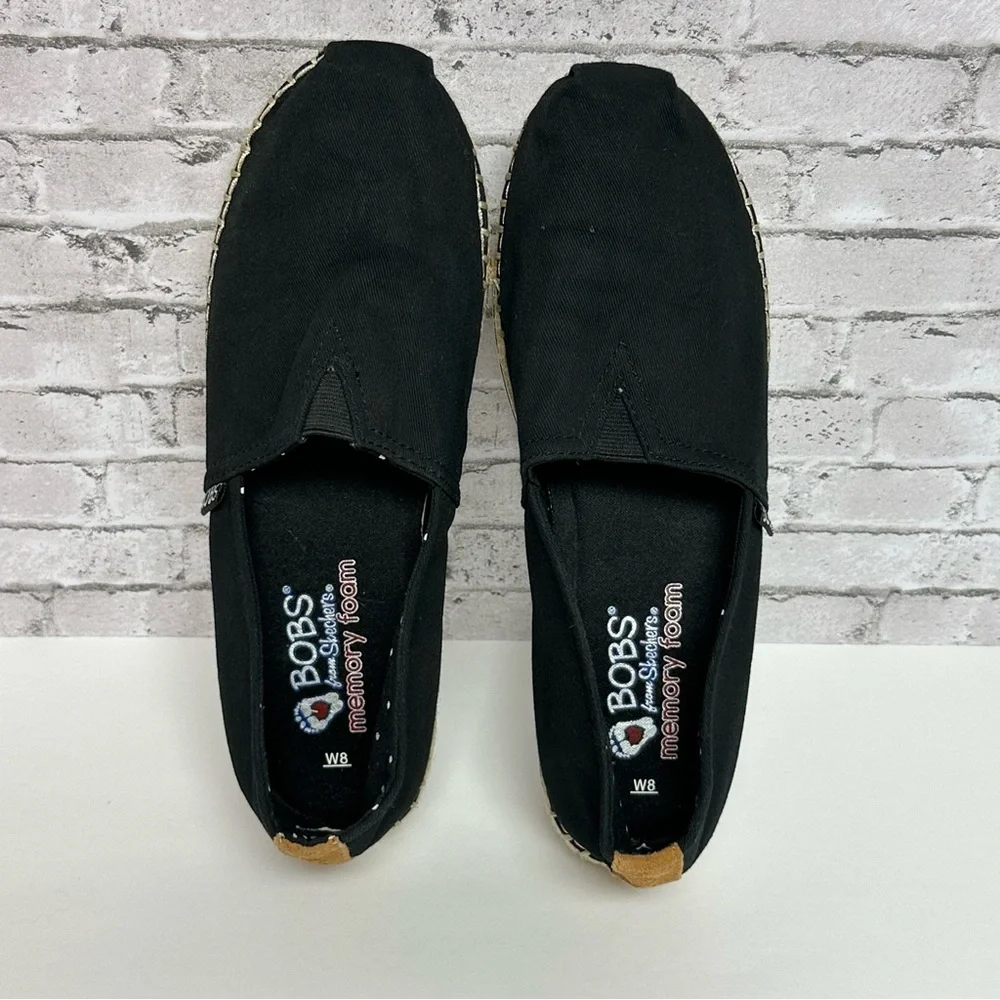 Bobs from Skechers Shoes Womens 8 Breeze Espadrille Black Canvas Comfort 32719